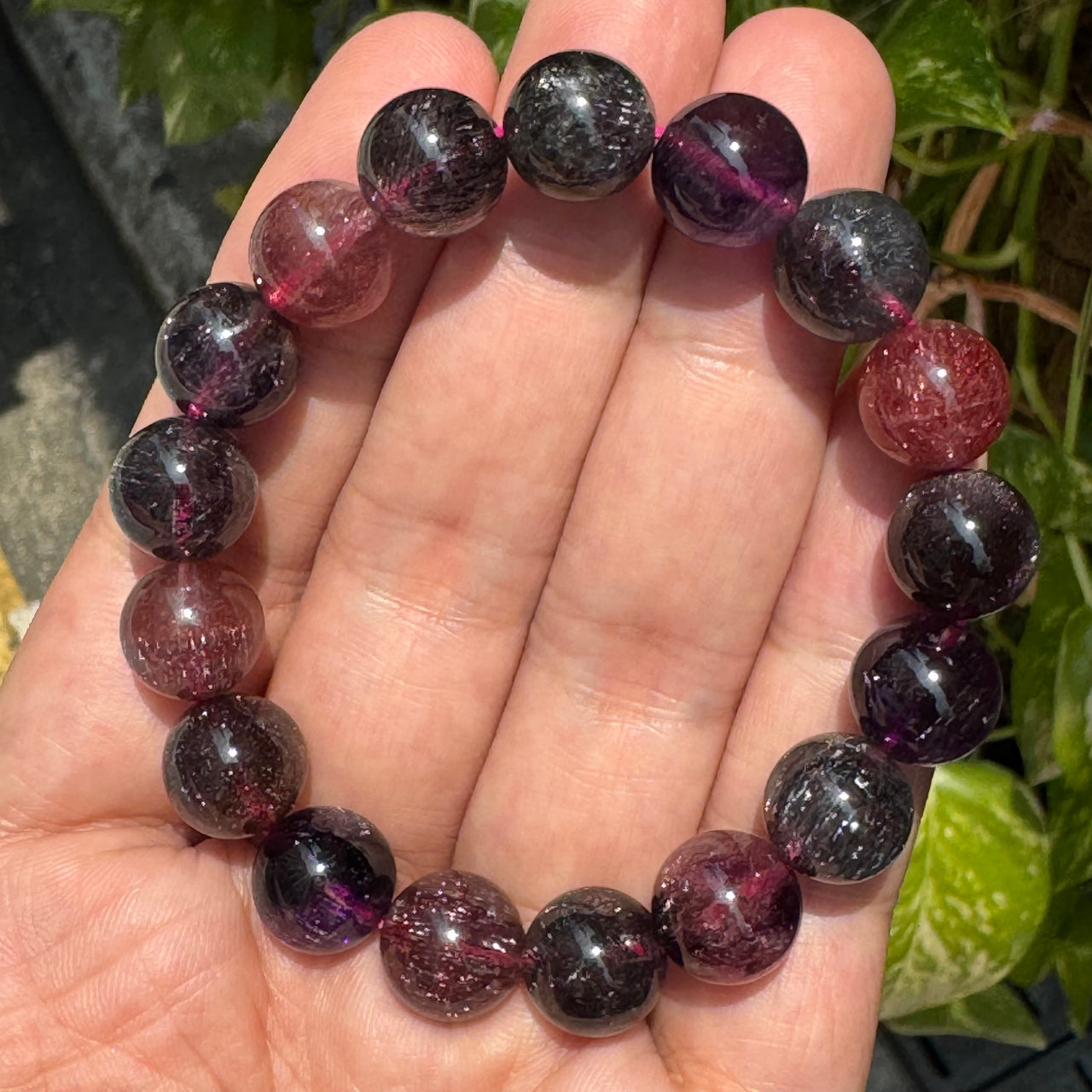 NGI Certified Very Very Good Grade Natural Blackcurrant Super 7 Beads Bracelet 42.87g 16cm 12.3mm 17Beads