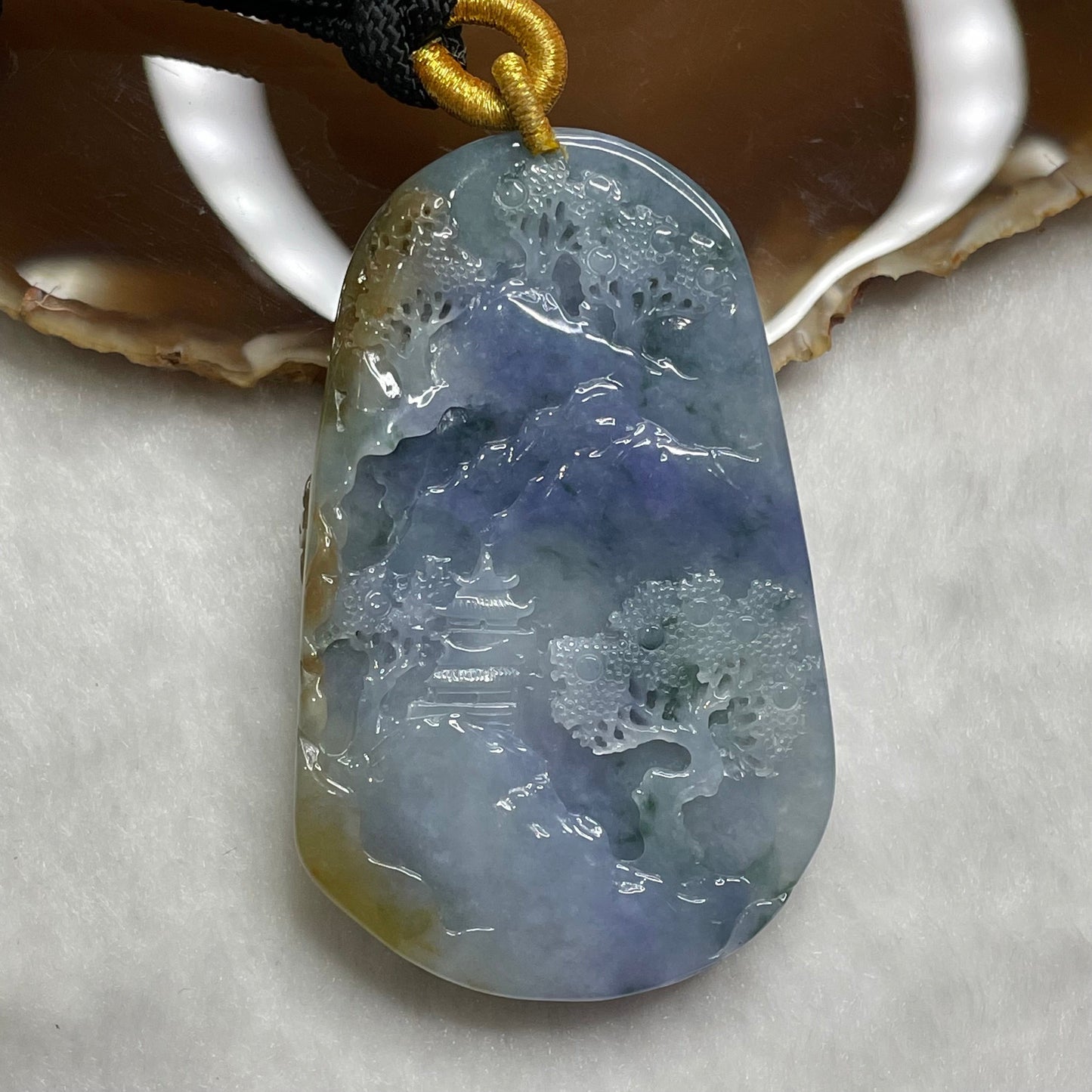 Rare High Quality Type A Intense Lavender Jade Jadeite Shan Shui 80.28g 71.0 by 44.9 by 12.5mm