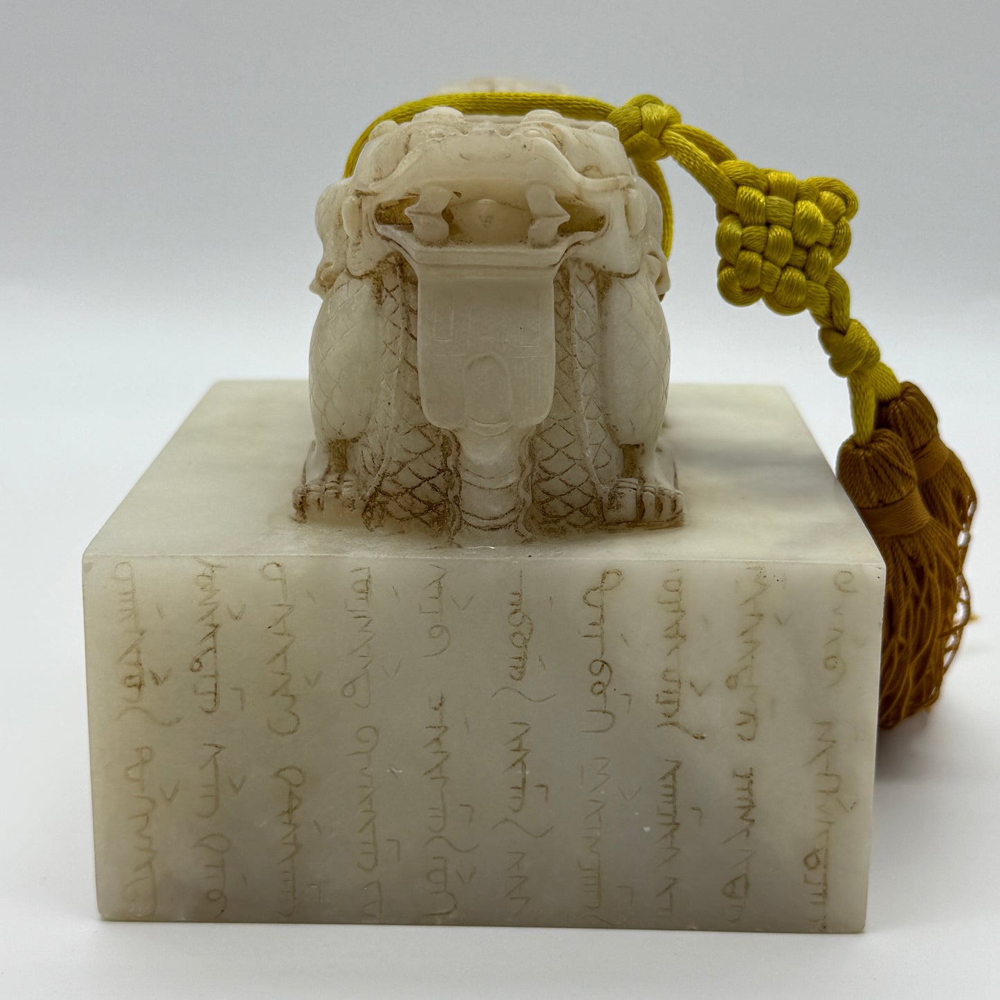 Rare Antique Natural Yellow White Nephrite Double Headed Dragon Seal 2,023.4g 101.4 by 101.0 by 110.0mm