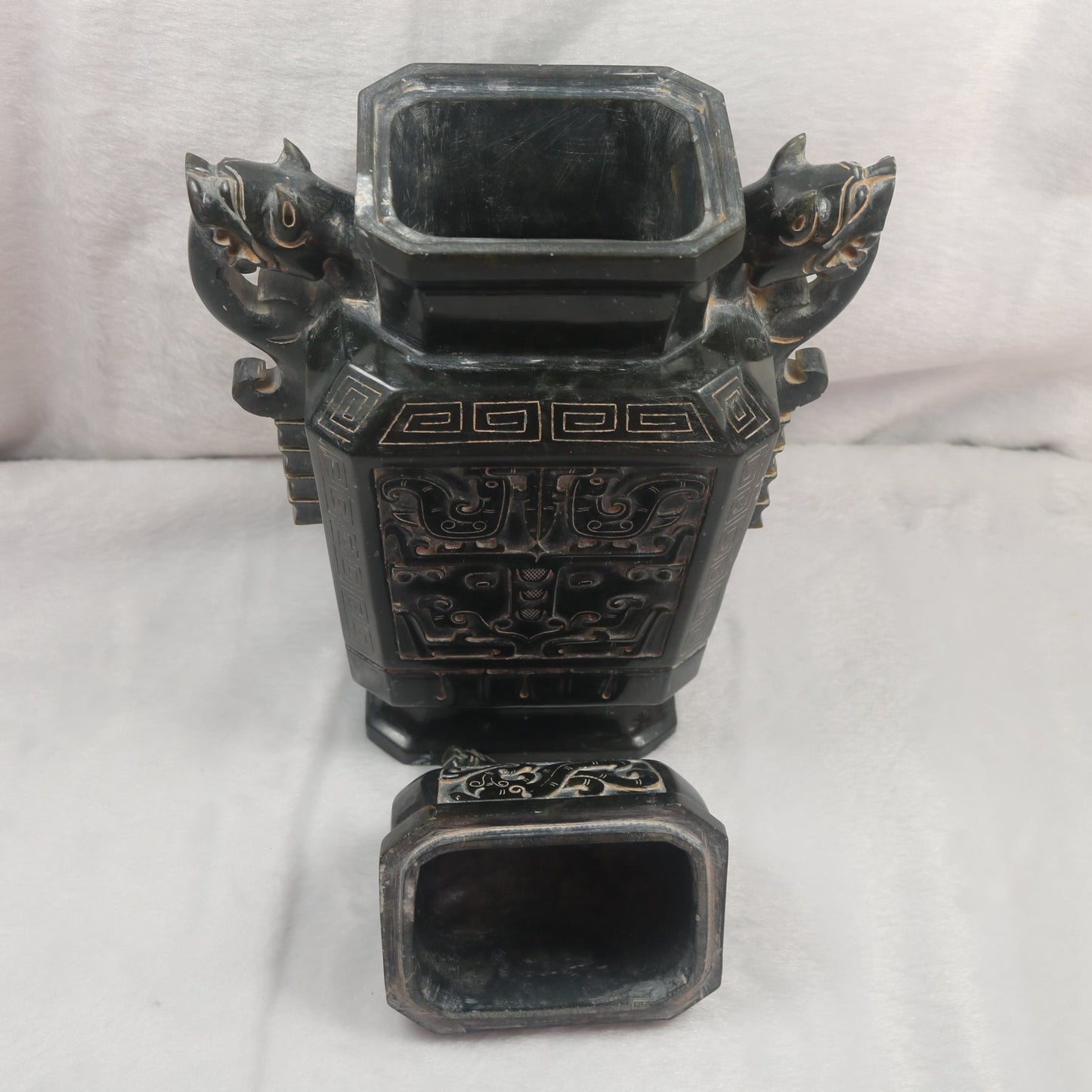 Rare Antique Natural Dark Green Nephrite Pixiu Vase 1,882.7g 170.0 by 100.0 by 280.0mm