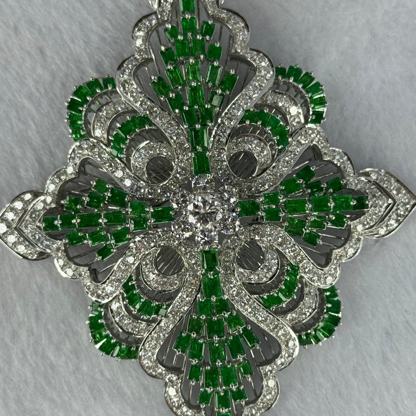 Natural Emeralds (Beryl) Approx. 5.00 cts. Total Weight 38.08g including 114 Emeralds, 208 Natural Diamonds in 14K White Gold with NGI Cert No. 82835784