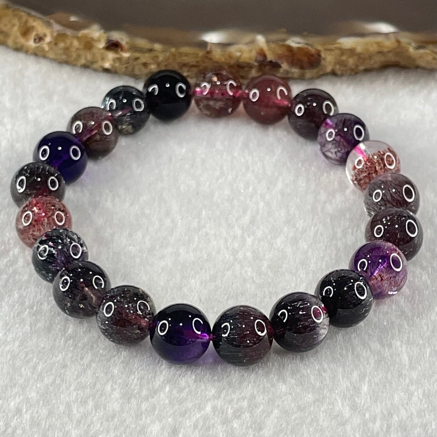 Very Very Good Grade Natural Blackcurrant Super 7 Beads Bracelet 22.56g 16cm 9.4mm 21 Beads