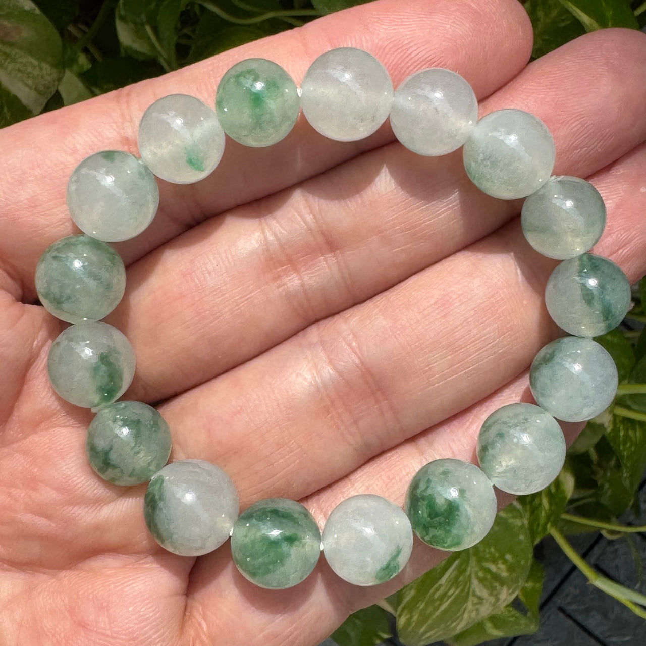 Imperial Type A Semi-Icy "Piao Hua" Blue-Green Floating Flower Jadeite Bracelet (40.74g) – Sovereign "Flowing Fortune" Talisman for Mental Clarity, Wealth Fluidity, and Inner Peace 16cm 12.1mm bead 17 beads