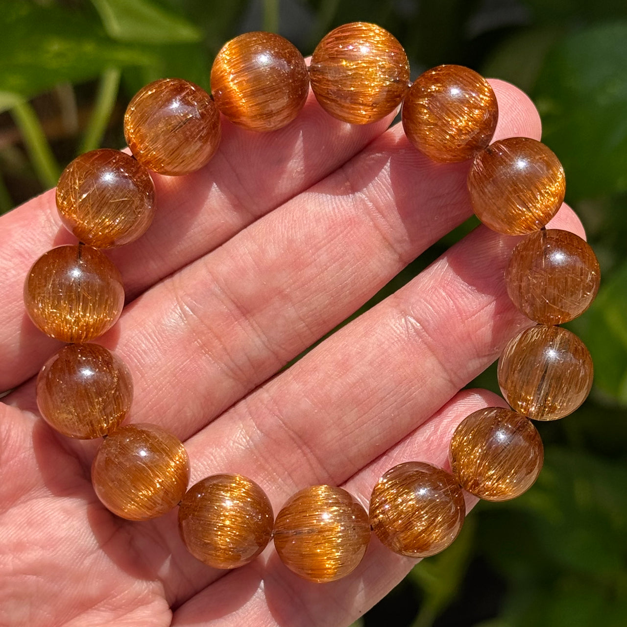 Luck, Abundance and Prosperity - Collector’s Grade "Full Shun Fa" Copper Rutilated Quartz Bracelet 59.45g 16.5cm 14.4mm 15 Beads