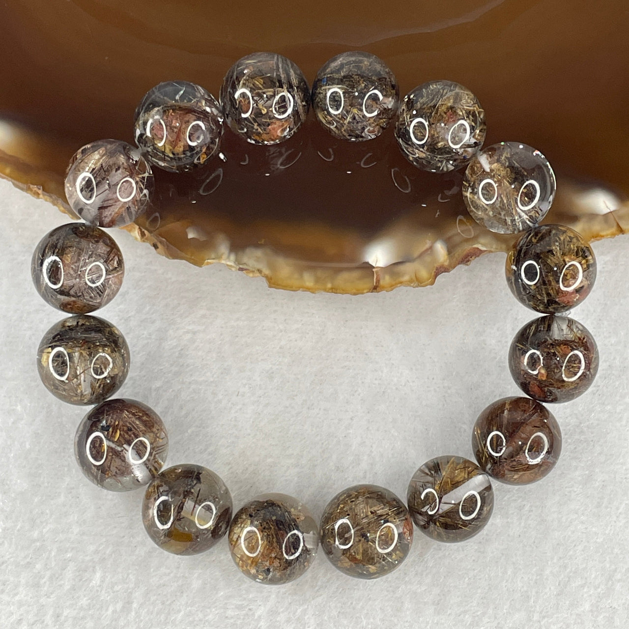 Wealth, Protection and Powerful Energy Crystal for Success - Rare Collector’s Grade Natural Silver Titanium with Golden and Copper Rutilated Quartz Bracelet 44.77g 16cm 12.7mm 16 Beads